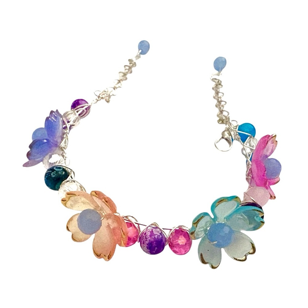 Fairy Bracelet with Lucite Flowers, Crystals and Glass Beads for Little Girls
